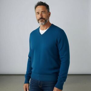 Saddles San Francisco 100% Cashmere V‎ Neck Sweater Blue Medium Soft